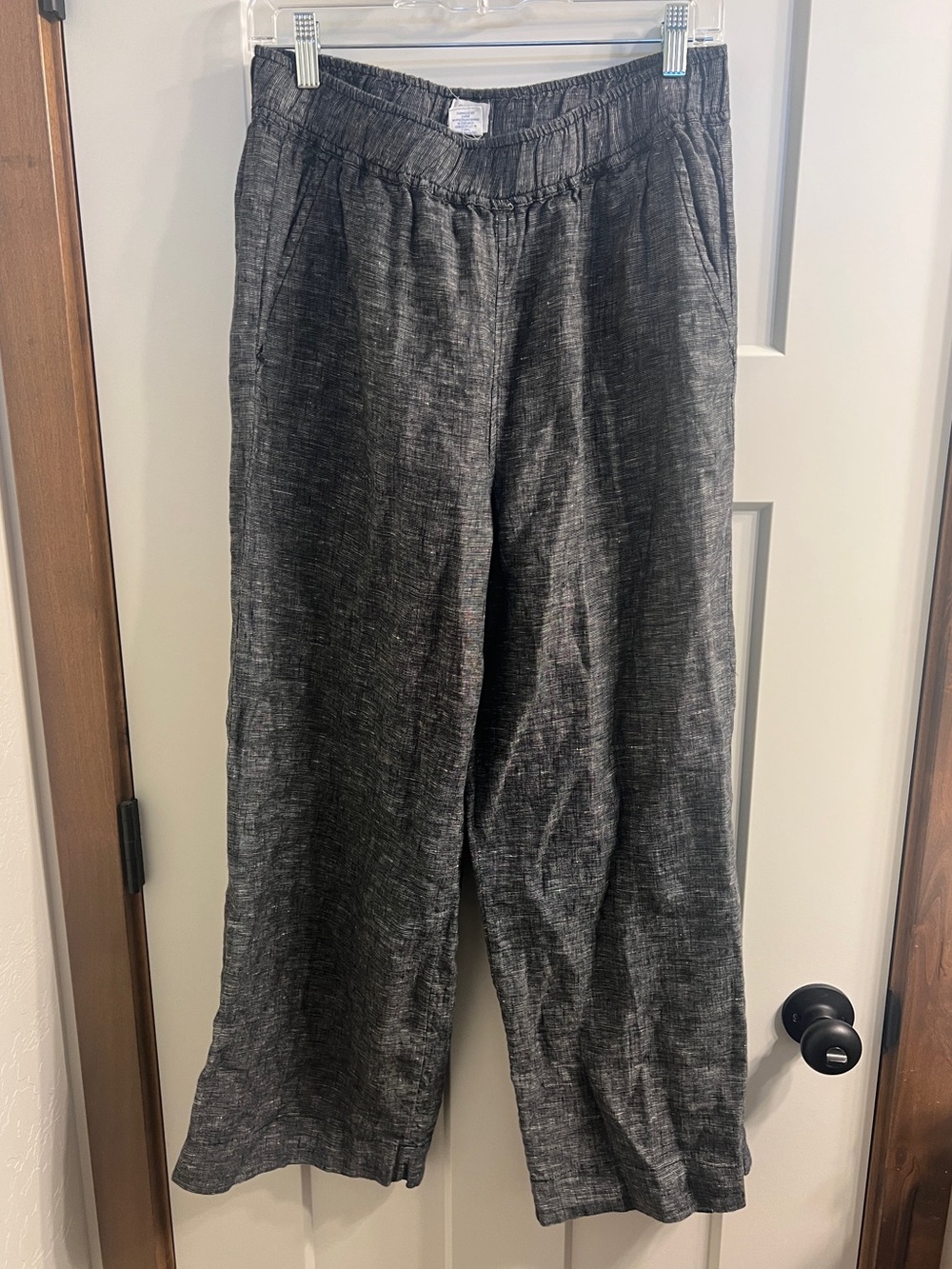 Sigrid Olsen Charcoal Gray Linen Pull-On Elastic Waist Wide Leg Pant M